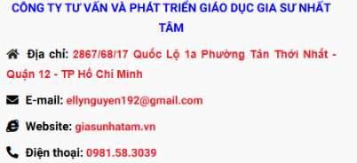 Thông tin liên hệ Trung tâm gia sư Nhất Tâm