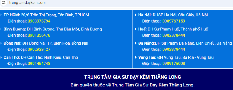 Địa chỉ trung tâm gia sư Thăng Long